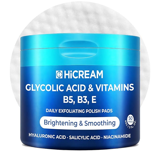 Glycolic Acid Exfoliating Pads, Dual-Textured Facial Toner for Pore Care & Skin Radiance, Deep Cleansing Peel with Niacinamide, Salicylic Acid & Vitamins E, B3, B5 (50 Pads)