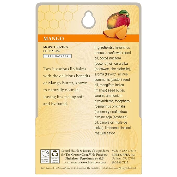 Moisturizing Lip Balms 2 Pack - Mango 2/0.15 Ounce (4.25 g) Balm