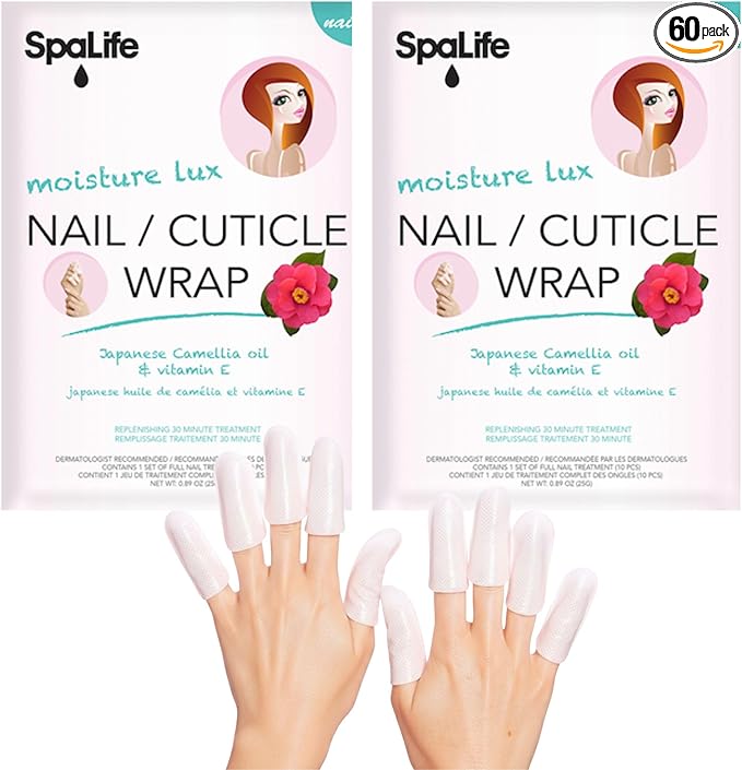 SpaLife Japanese Camellia Oil & Vitamin E Nail Cuticle Wrap 6-Pack (60 Count) - Moisturizing Nail Masks, Dermatologist Recommended, Hydrating Cuticle Repair Mask for Brittle Nails, Nail Spa Treatment