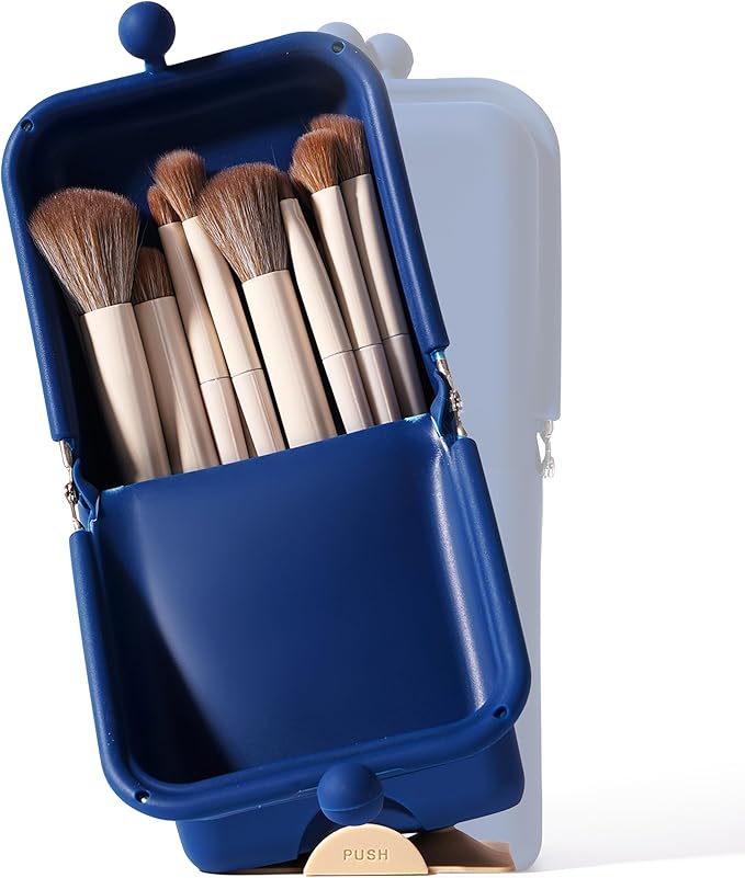 APT 1101 Makeup Brush Holder Travel Cosmetic Bag with Suction Base, Portable Cosmetic Organizer for Travel & Home, Organizer for Brushes, Beauty Tools & Accessories (Navy)