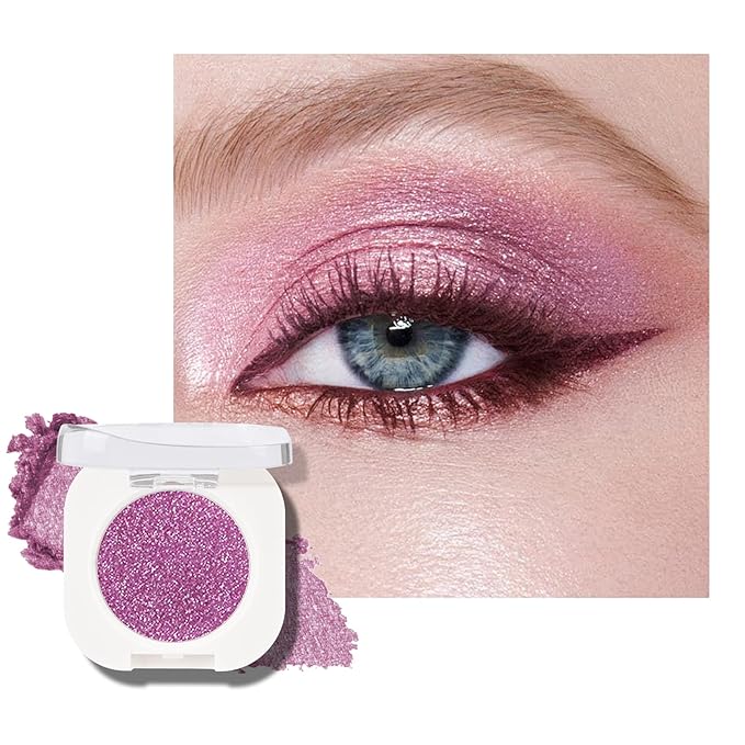 KYDA Purple Glitter Single Eyeshadow, Bright Purple Shimmer Glow Eyeshadow, Ultra-fine Lightweight, Crease-proof High Pigmented Formula, Korean Mini Eyes Makeup, Glam Rock