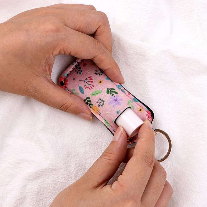 DMLSKY Lip Balm Holder Keychain, Sleeve Pouch for Mini Lipstick, Cute Portable Key Chain Accessories for Lip Gloss