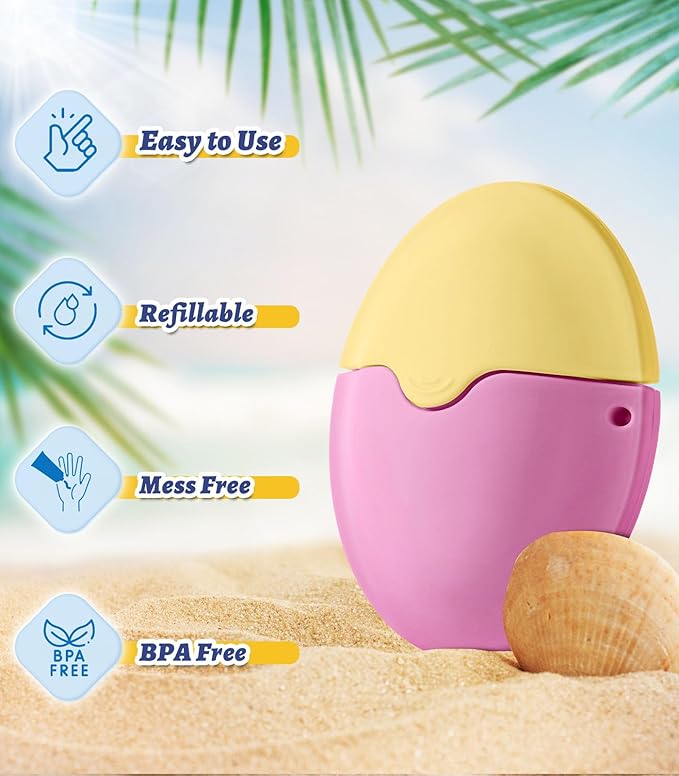 Sunscreen Applicator,Roll-On Sunscreen Applicator for Kids & Adults-Easy Apply Sun Screen Roller Applicator for Mess-Free Sun Protection,Portable Perfect Size for Travel Outdoors(Yellow&Pink)