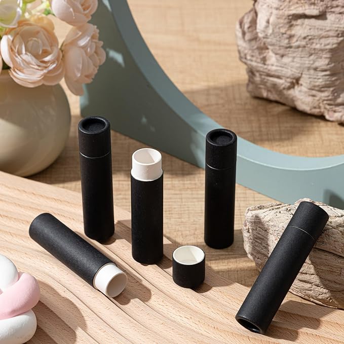50 Pcs 5g Paperboard Lip Balm Tubes Empty Cardboard Lipstick Tubes Deodorant Sticks Empty Refillable Gloss Perfume Container for DIY for Lipstick, Gloss, Deodorant, Solid Perfume, Black
