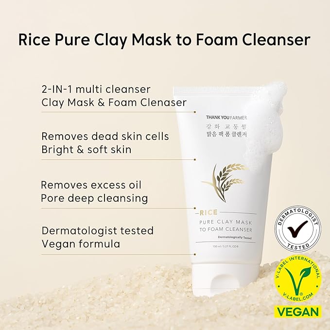 THANKYOU FARMER Rice Clay Foam Cleanser + Rice Essential Toner + Barrier Capsule Cream