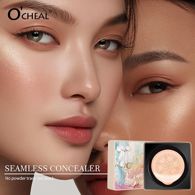 O'CHEAL Mushroom Head Air Cushion CC Cream,BB Cream Foundation Cream for Face Makeup Concealer Cushion for Face Comestics Make Up Long-Lasting Cushion Compact 01 IVROY