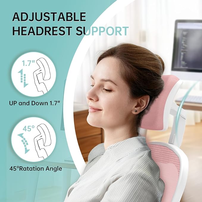 Synorla Office Chair Ergonomic Desk Chair, 330LBS Capacity, High Back Computer Design for Long Hours Comfort, Rolling Swivel Executive Task for Home Office with Flip-up Armrests（White Pink）