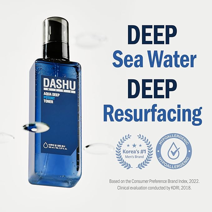 DASHU Mens Aqua Deep Potent Toner 5.17fl oz – Facial Toner, Tightens pores, All Skin Types, Recondition and purify Skin, Anti-Aging, Dead Skin Care, Moisturizing