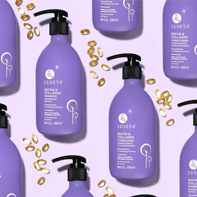 Luseta Biotin & Collagen Shampoo and Conditioner Set for Thinning Hair – Thickening & Strengthening with Argan Oil - Adds Volume, Shine & Manageability Sulfate Free, Paraben Free -16.9 fl oz (2 Pack)