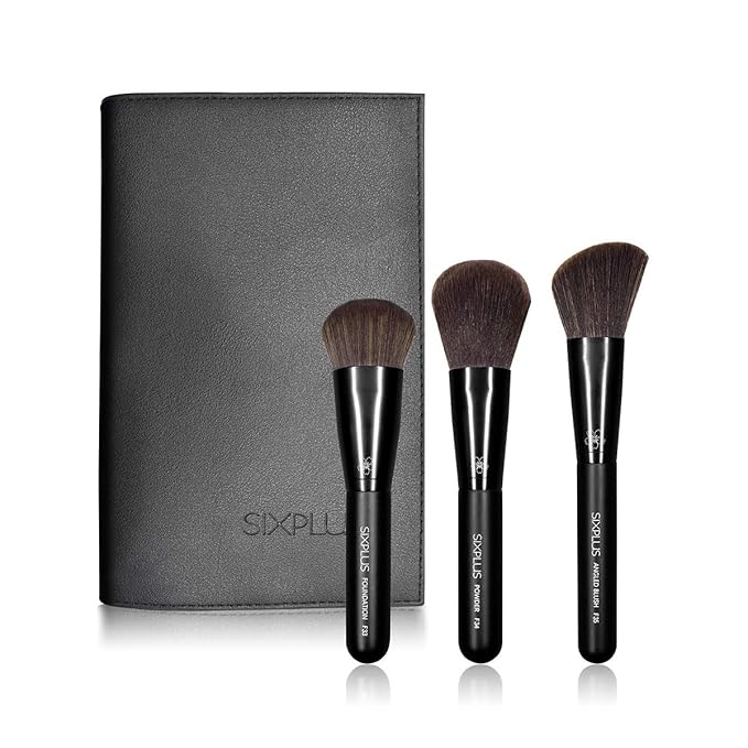 SIXPLUS 3PCS Black Makeup Brush Set For Face Brushes Foundation Blush Cheek Powder Brushs Dawn series,Portable Storage Bag,Best Gift Kit
