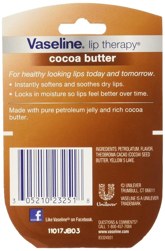 Vaseline Lip Therapy Cocoa Butter, .25 oz (Pack of 5)