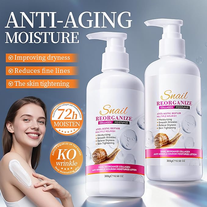 Collagen & Snail Mucin Body Moisturizer - Hyaluronic Acid Cream for Deep Hydration, Skin Firming & Wrinkle Reduction - All Skin Types Body Lotion, 300g/10.58oz