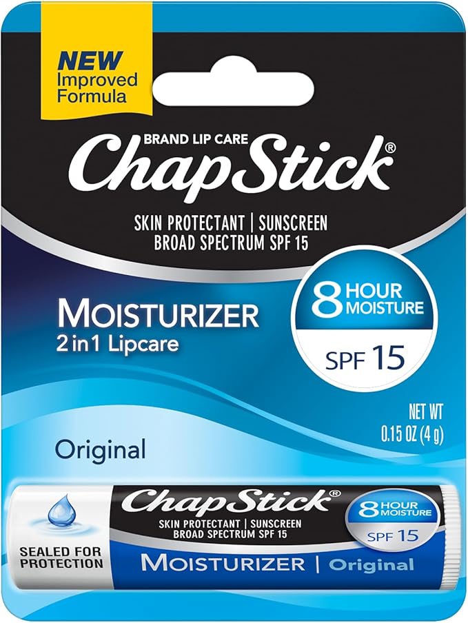 ChapStick Moisturizer (Original Flavor, 0.15 Ounce) Lip Balm Tube, Skin Protectant, Lip Care, SPF 15 (Pack of 12), Blue