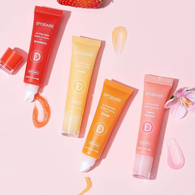 Lip Glowy Balm Strawberry: Lip Gloss Hydrate and Nourish with Natural Strawberry Extracts& Hyaluronic Acid Complex for Softening and Plumping Finish, Travel Size for Men and Women
