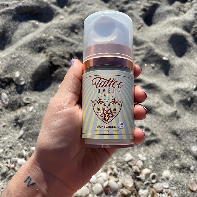 Tattoo Lovers Care Tattoo SPF 50 Sunscreen Mineral Based Deeply Moisturizes & Protects Ink Against Fading Tattoo Fade Protection and Moisturizer Vegan Organic 1.7oz