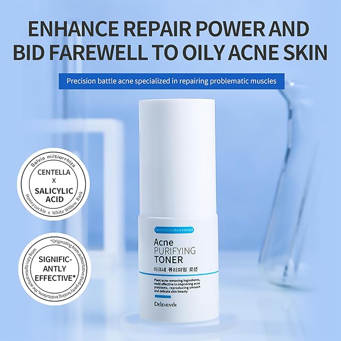 DEleventh Korean Brand Acne Purifying Toner 30ml / with Salicylic Acid and Botanical Extracts for Anti-Acne, Soothes, Unclogs Pores, Controls Oil and Maintain a Fresh, Blemish-Free Complexion
