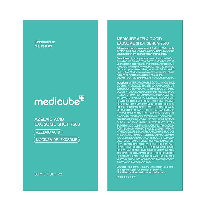 medicube Exosome Shot Azelaic Acid 7,500 PPM Spicule Facial Serum | Deep Hydration for Smooth, Even Skin | Ideal for Use After Spot Care, with Azelaic Acid, Niacinamide | Korean Skincare, 1.01 fl.oz