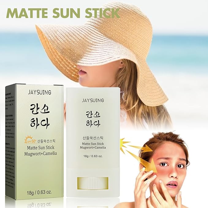 Matte Sun Stick Mugwort + Camelia Korean Sunscreen Stick for Face Moisturizer with SPF 50+ PA+++ Matte Sunscreen for Face & Body Non Greasy, No White Cast （18g/0.63oz）
