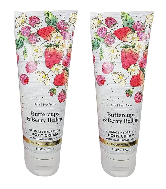 Bath & Body Works Ultimate Hydration Body Cream For Women 8 Fl Oz 2- Pack (Buttercups & Berry Bellini)
