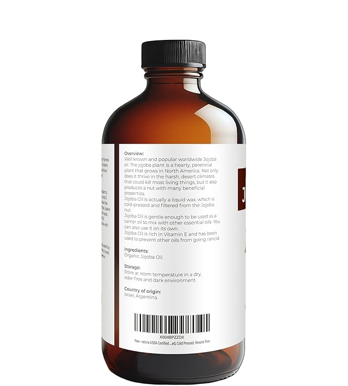 velona Jojoba Oil USDA Certified Organic - 16 Fl Oz in Glass Bottle | 100% Pure and Natural | Golden, Unrefined, Cold Pressed, Hexane Free | Moisturizing Face, Hair, Body, Skin Care