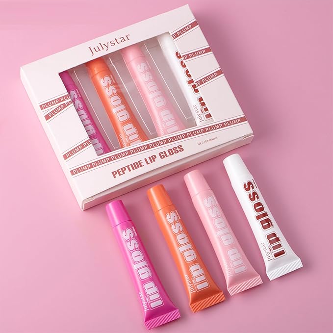 Tinted Lip Balm Set,4 Color Fruity Lip Gloss—Ultra-Nourishing Plump Lipstick Moisturizer for High-Gloss Soft Smooth Supple Lips—Transparent Jelly Lip Gloss Lip Glow Balm for Dry Lips