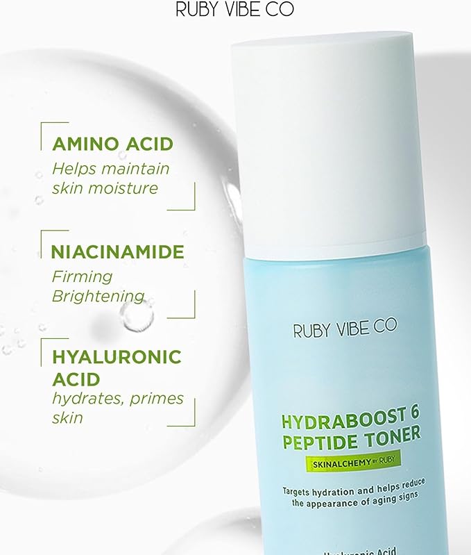 HydraBoost 6 Peptide Toner, Hyaluronic Acid, Collagen Extract, Niacinamide, Amino Acids, 5.07 fl oz (150 ml), for Hydration, Skin Firmness, Texture Improvement | RUBY VIBE CO