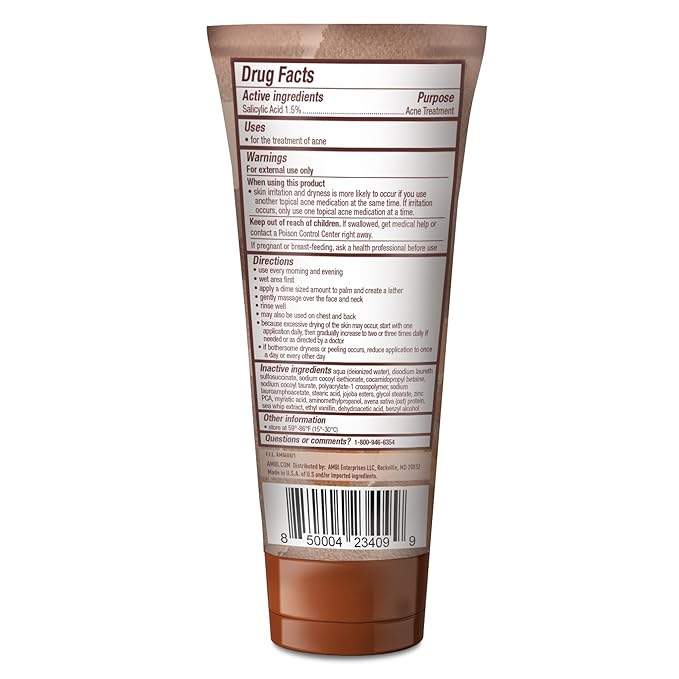 Ambi Even & Clear Gentle Exfoliating Wash with Oat and Sea Whip,Salicylic Acid Acne Treatment,Helps Clear & Prevent Breakouts,Exfoliates to Help Smooth Skin Tone-& Texture,5 Ounce,(Pack of 2)