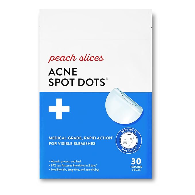 Peach Slices Acne Spot Dots, Exfoliating Toner, Clarifying Toner and Oil-Free Moisturizer Acne Fighting Bundle | Vegan and Cruelty-Free