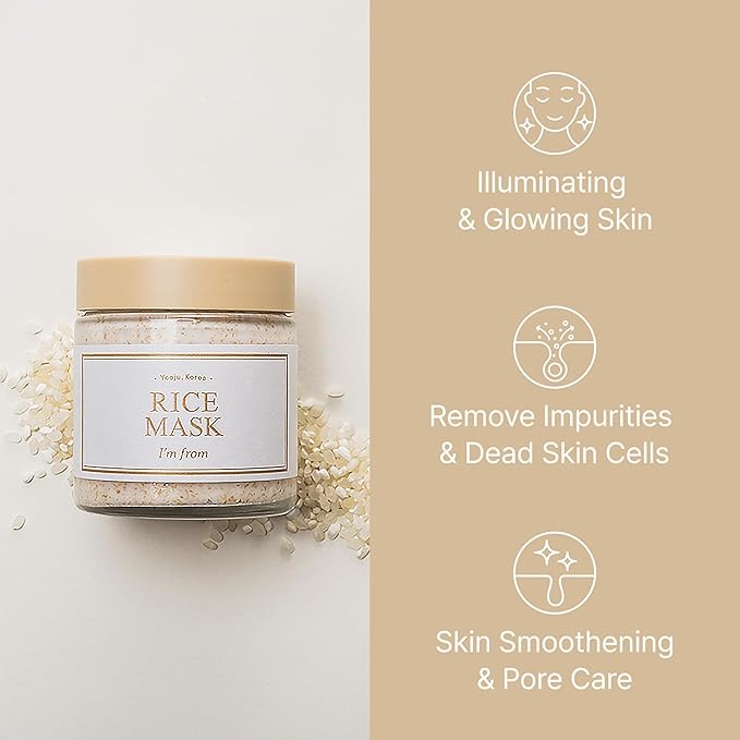 I'm from Rice Mask 3.88 Oz + Rice Toner 1.01 Fl Oz, Korean Rice Exfoliate and Glow Set, Smooth and Glowing Skin, Wash Off mask for Dry Sensitive Skin