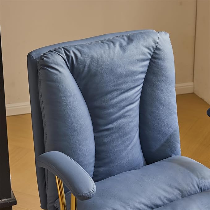 VINGLI Home Office Desk Chair Comfy with Wheels & Armrests,Gold Base Vanity Chair with Back,Adjustable Rolling Swivel Computer Task Chair for Study,Home Office,Cat Scratch PU,Navy Blue