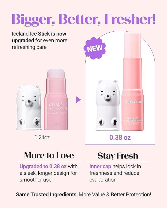 THESAEM Iceland Eye Stick Bundle - 2 Pack (Collagen + Peptide) 0.38 oz Each - Anti-Wrinkle Cooling Balm for Dark Circles & Puffiness - Under Eye Treatment with 6-Type Collagen & 5-Peptide Complex