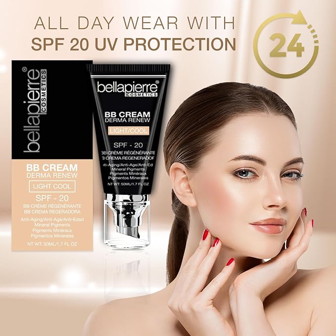 Bellapierre BB Cream SPF 20 – Mineral Sunscreen & Liquid Foundation, Lightweight Face Moisturizer with Buildable Coverage, Matte Finish, Non-Toxic, Paraben-Free, Cruelty-Free – 1.7 oz - Tan