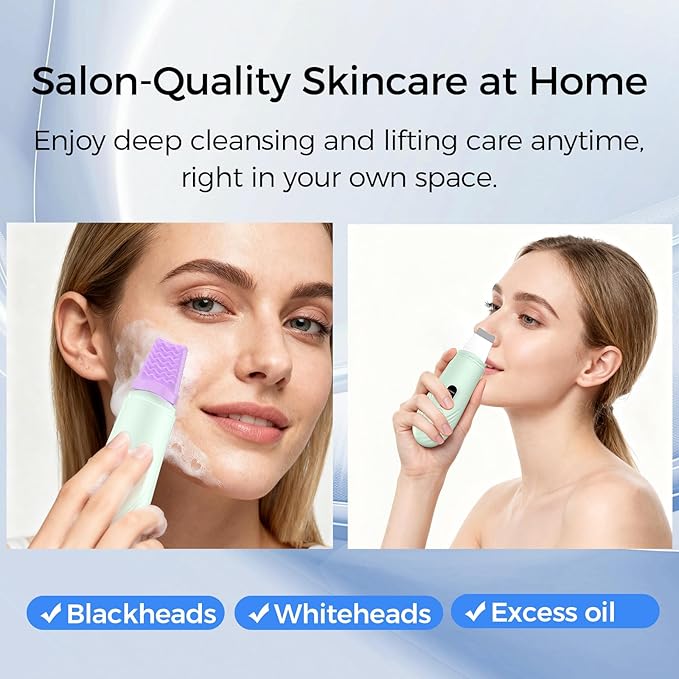 Skin Scrubber Face Spatula, Blackhead Remover Tool for Facial Deep Cleansing, Face Spatula Pore Cleaner with 4 Modes, Whitehead Remover, Blackhead Extractor, Face Scrubber (Green)