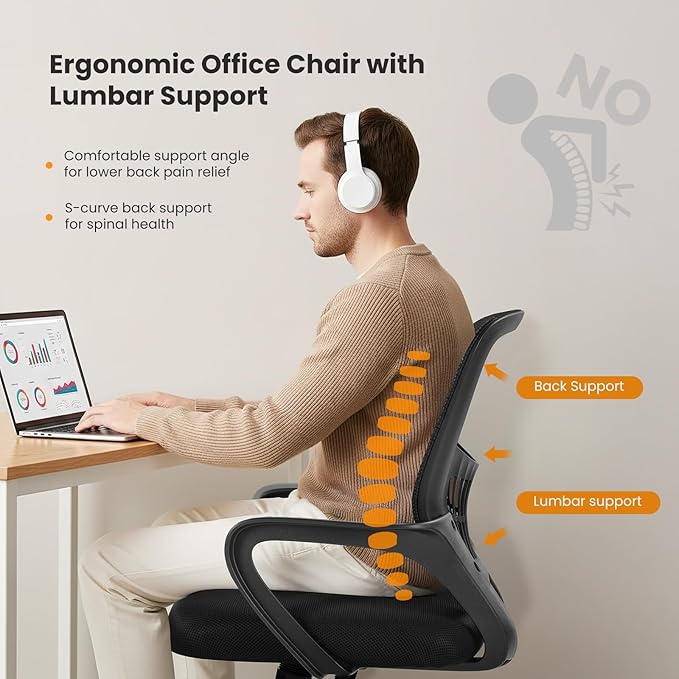 NEWBULIG Home Office Chair Desk Computer Chair Adjustable Ergonomic Lumbar Support Executive Chair with High Density Mesh 360 Degree Swivel Rolling Chair for Men Women Adults Black