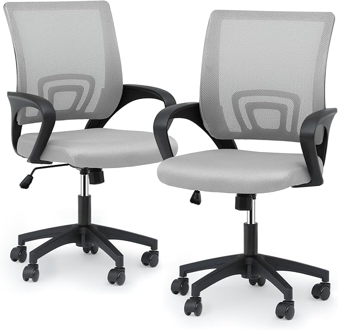 Magshion Ergonomic Office Chair Pack of 2, Mid-Back Mesh Desk Chair, Adjustable Swivel Computer Chair with Lumbar Support & Breathable Backrest for Gaming, Work, Study, 300 Lbs Capacity, Light Gray