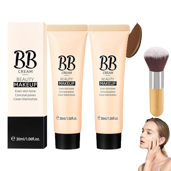 Concealer Hydrating BB Cream, BB Tinted Care Primer With Brush, Color Correcting Creams Beauty Makeup Full-Coverage Foundation & Concealer, Lightweight Fit Face Skin (#420 Chocolate, 1.06 oz)
