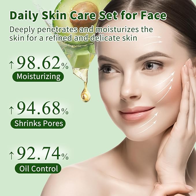 Avocado Skin Care Set, Skincare Gifts Kits For Hydrating Skin, Facial Kit For Women With Facial Cleanser, Serum, Face Cream, Eye Cream, Travel Skincare Set.(4 Pieces)