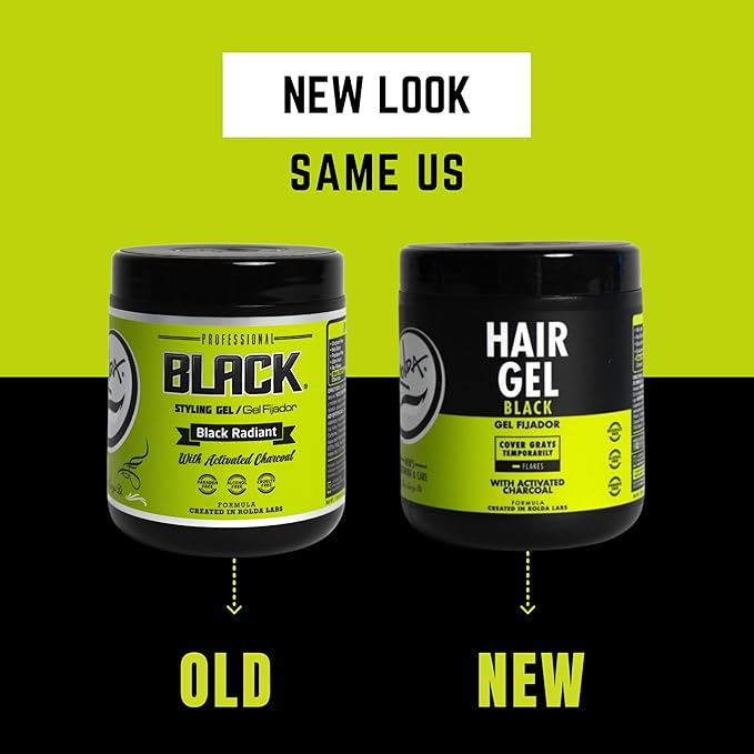 Rolda Black Hair Gel for Men - Medium Hold Styling Gel with Activated Charcoal for Wet Look - Covers Grays & Enhances Black Hair - Flake + Alcohol Free (17.6 oz)