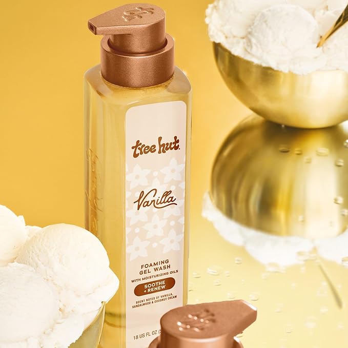 Tree Hut Vanilla Foaming Gel Body Wash, Hydrating & Moisturizing Shower Gel for Soft, Smooth Skin, Warm Cozy Scent, 18 fl oz