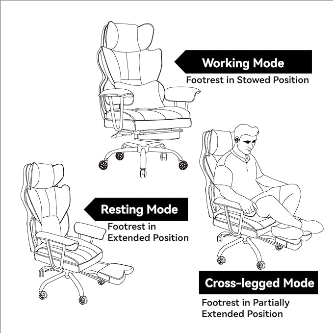 Efomao Big and Tall Office Chair 440LBS, Purple Heavy Duty Executive Chair with Footrest, Ergonomic Desk Chair for Home Office, Wide Computer Chair