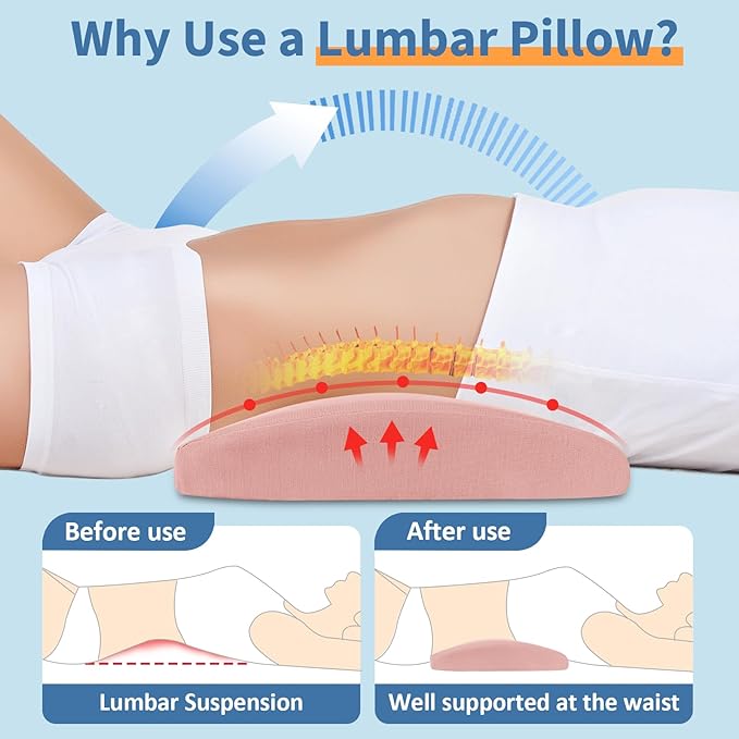 Lumbar Support Pillow for Bed: Memory Foam Lower Back Pain Relief Pillow for Sleeping, Ergonomic Waist Pillow for Side & Back Sleepers, Sciatica & Hip Pain Relief with Wedge Body Positioner Covers