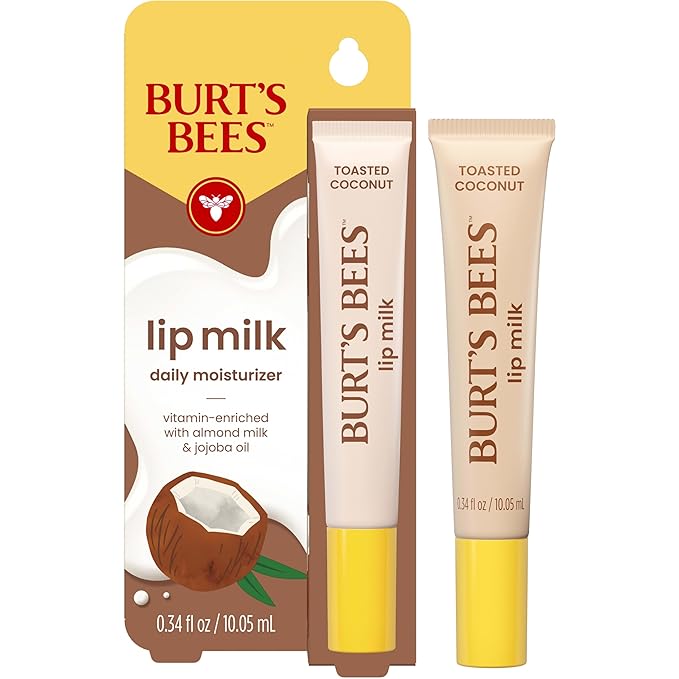 Burt’s Bees Lip Milk, Daily Lip Moisturizer, Toasted Coconut, Vitamin Enriched Moisturizing Lip Balm with Almond Milk and Jojoba Oil, Hydrating for Softer Lips, 1 Tube, 0.34 Fl Oz
