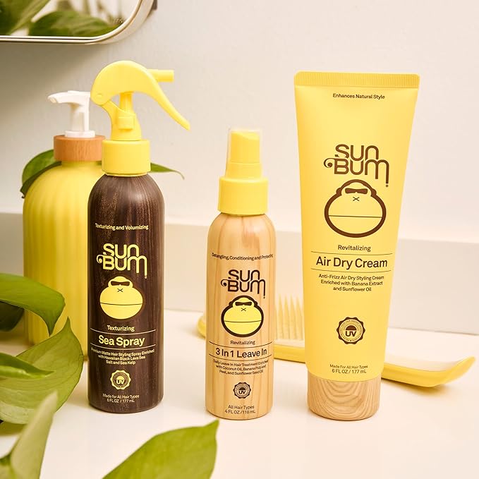 Sun Bum Revitalizing Air Dry Cream - Anti Frizz Styling Cream with Banana Extract and Sunflower Oil - Vegan - Without Parabens - UV Protecting - Helps Smooth and Enhance Natural Hair Texture - 6 fl oz