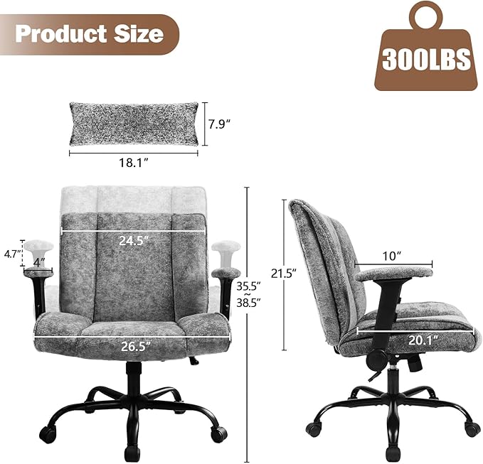 Criss Cross Chair with Wheels & Flip Arms, Wide Cross Legged Office Chair with Adjustable Tilt Criss-Cross Desk Chair with Lumbar Support for Home Office, Bedroom, Apartment Gray