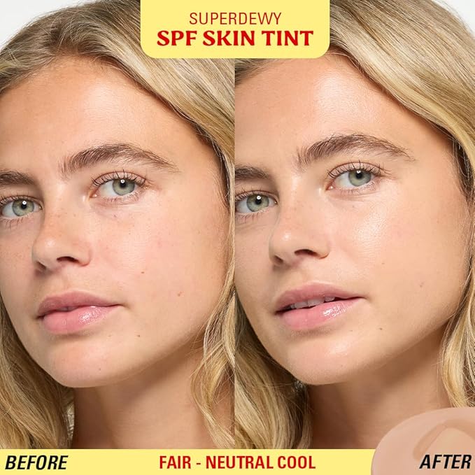 Revolution Superdewy SPF 30 Skin Tint, Tinted Mineral Face Foundation, Buildable Coverage for Facial Glow, 12% Zinc Oxide, Vegan & Cruelty-Free, Fair Neutral Cool