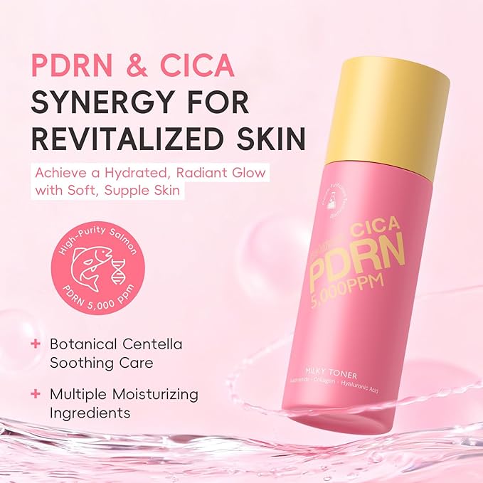 PDRN CICA Milky Toner, 5000ppm Salmon PDRN & Centella Hydrating Toner for Face with Niacinamide & Hyaluronic Acid, Support Skin Barrier & Boost Radiance, Suitable for All Skin Types (Pack of 2)