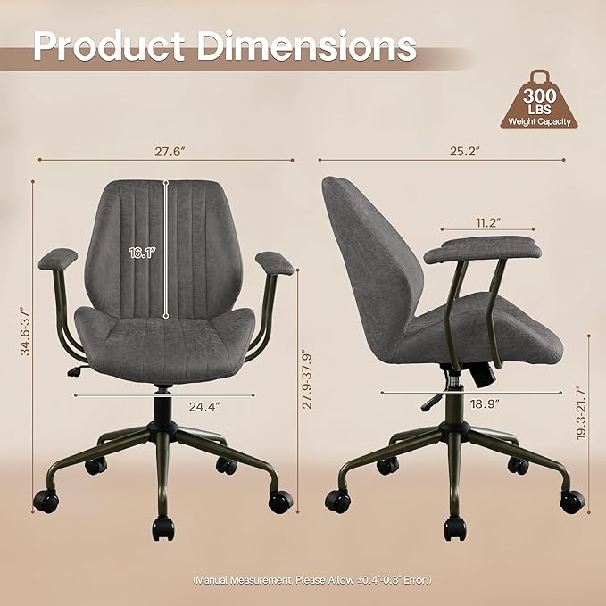 HOOOWOOO Faux Suede Leather Home Office Desk Chair,MCM Modern Ergonomic Task Work Chair,Computer Gaming Chair with Cushion Seat Mid Back for Long Hours(Charcoal Grey)