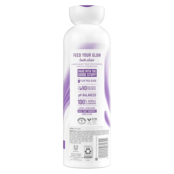 Dove Plant Milk Cleansing Body Wash Acai & Rice Milk For Women For Moisturized Skin 17.5 fl oz
