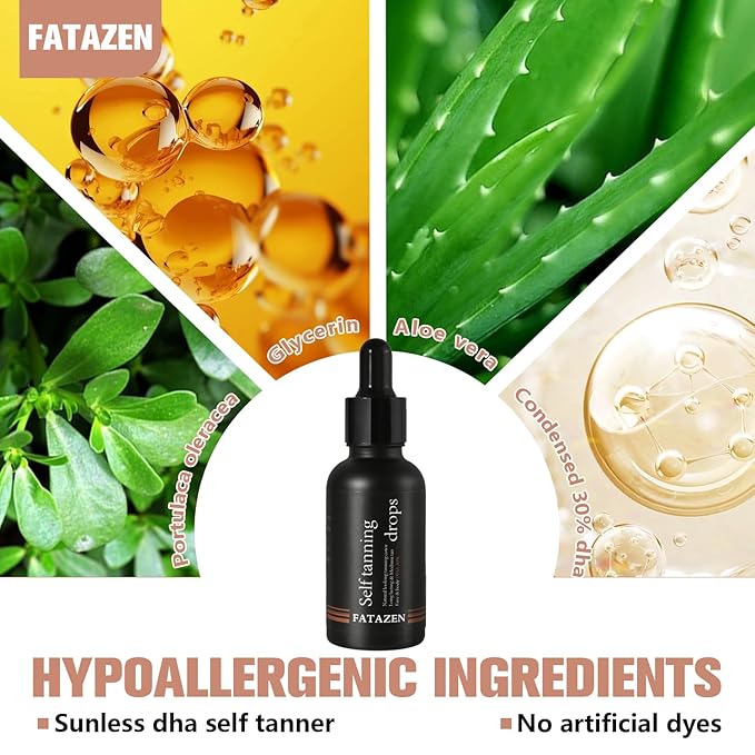 30 Percent DHA Condensed Self Tanning Drops for Face & Body, Hydrating Natural Bronzing Glow Sunless Tanning Drops with Hyaluronic Acid, Streak-Free Gradual Self Tanner for Sensitive Skin