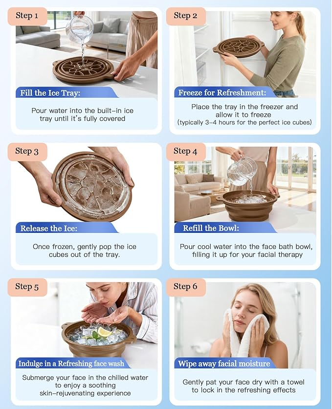 Ice Face Bowl with Built-in Ice Tray, Collapsible Silicone Facial Ice Bath Bowl for Cold Plunge Therapy, Skin Tightening & Acne Relief, Portable Spa Tool for Home & Travel Versatile Use